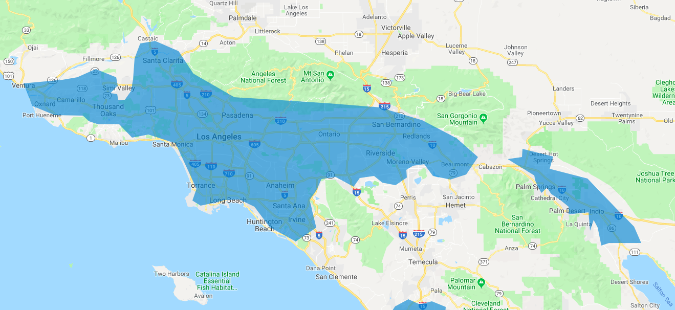 Los Angeles wireless Internet coverage map