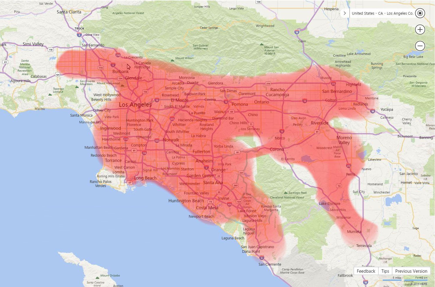 Los Angeles wireless Internet coverage map